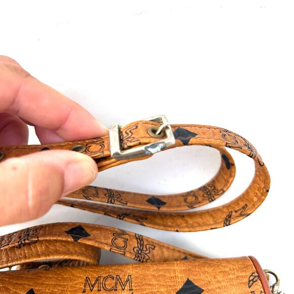 MCM Mini Visetos Crossbody Bag Micro Purse Monogram Cognac Camel Logo Tan - Picture 4 of 13